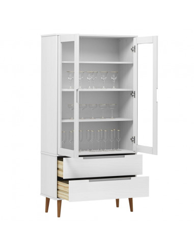 Vetrina MOLDE Bianca 90x35x175 cm in Legno Massello di Pino