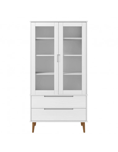 Vetrina MOLDE Bianca 90x35x175 cm in Legno Massello di Pino