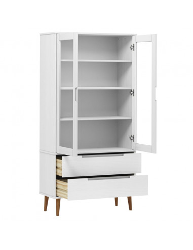 Vetrina MOLDE Bianca 90x35x175 cm in Legno Massello di Pino