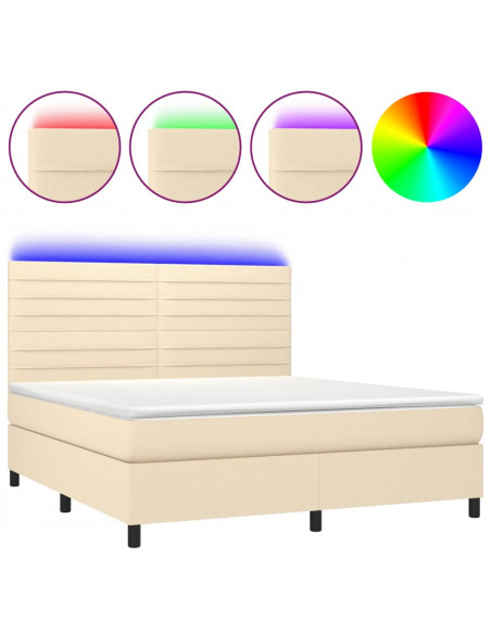 Letto a Molle con Materasso e LED Crema 160x200 cm in Tessuto