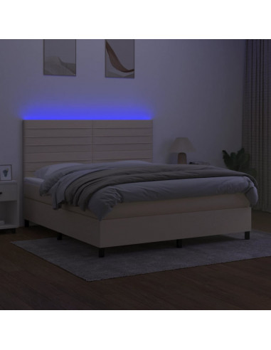 Letto a Molle con Materasso e LED Crema 160x200 cm in Tessuto