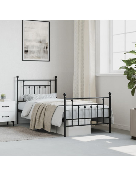 Giroletto con Testiera e Pediera Metallo Nero 90x190 cm