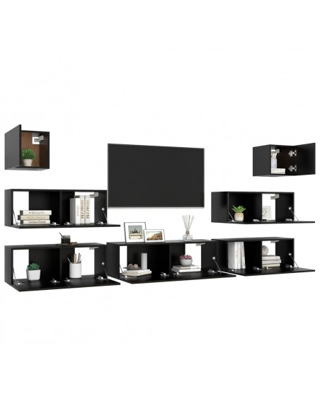 Set di Mobili Porta TV 7 pz Nero in Legno Multistrato