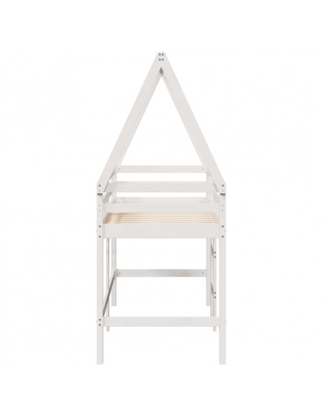 Letto Soppalco con Scala e Tetto Bianco 80x200 cm Massello Pino