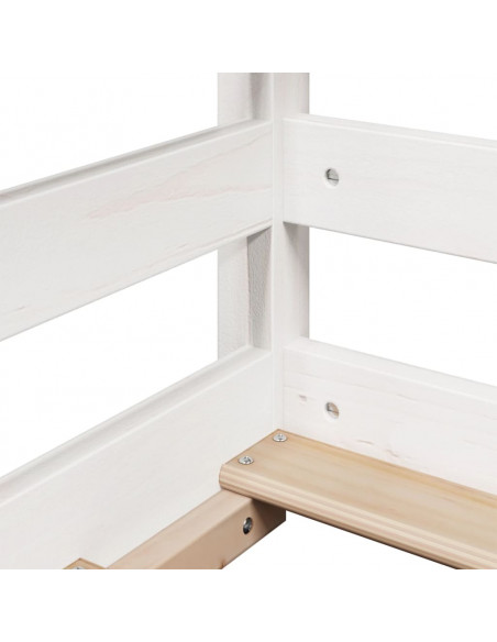 Letto Soppalco con Scala e Tetto Bianco 80x200 cm Massello Pino
