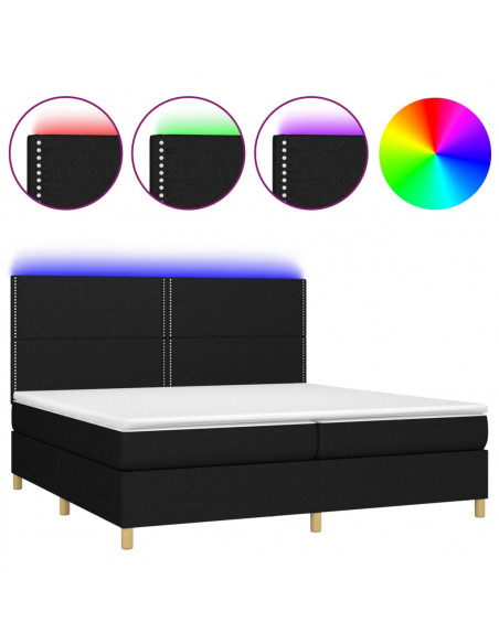 Letto a Molle Materasso e LED Nero 200x200cm in Tessuto