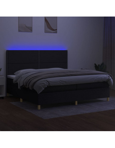 Letto a Molle Materasso e LED Nero 200x200cm in Tessuto