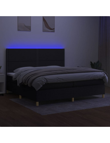 Letto a Molle Materasso e LED Nero 200x200cm in Tessuto