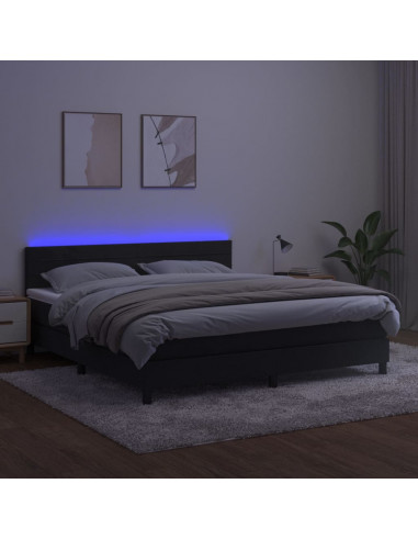 Letto a Molle con Materasso e LED Nero 160x200 cm in Velluto