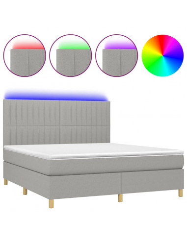 Letto a Molle Materasso e LED Grigio Chiaro 180x200 cm Tessuto