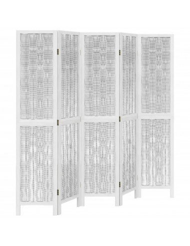 Divisorio Ambienti 5Pannelli Bianco Legno Massello di Paulownia