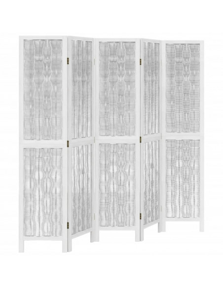 Divisorio Ambienti 5Pannelli Bianco Legno Massello di Paulownia