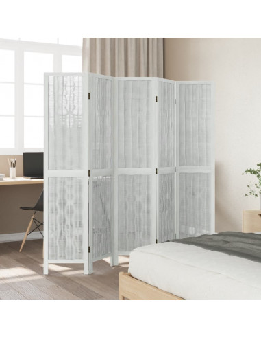 Divisorio Ambienti 5Pannelli Bianco Legno Massello di Paulownia