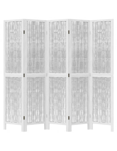 Divisorio Ambienti 5Pannelli Bianco Legno Massello di Paulownia