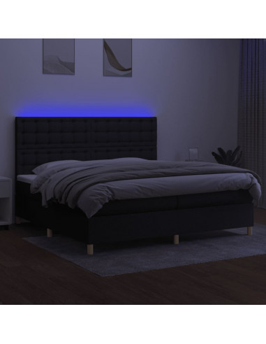 Letto a Molle Materasso e LED Nero 200x200cm in Tessuto