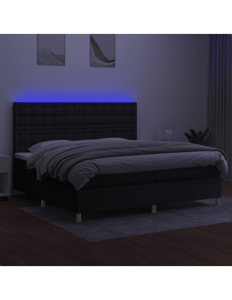 Letto a Molle Materasso e LED Nero 200x200cm in Tessuto