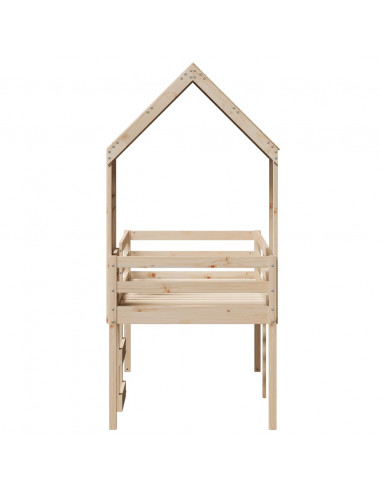 Letto a Soppalco con Tetto 80x200 cm in Legno di Pino