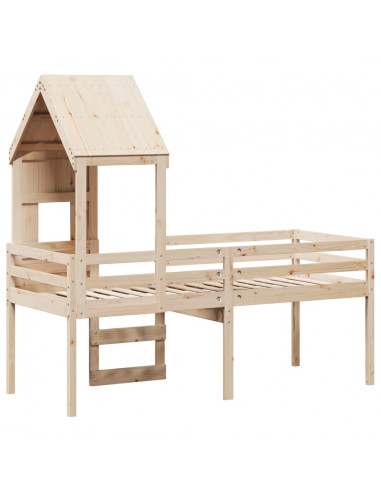 Letto a Soppalco con Tetto 80x200 cm in Legno di Pino