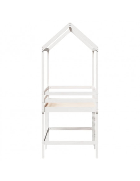 Letto Soppalco con Scala e Tetto Bianco 80x200 cm Massello Pino