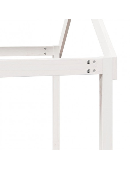 Letto Soppalco con Scala e Tetto Bianco 80x200 cm Massello Pino