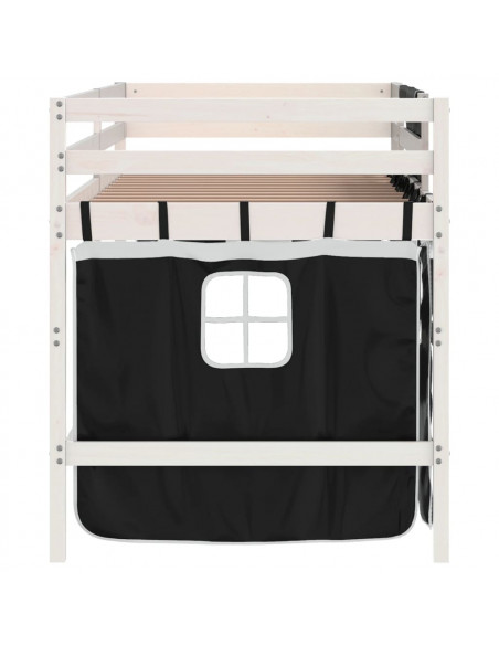 Letto a Soppalco con Tende Bambini Bianco e Nero 90x200 cm Pino