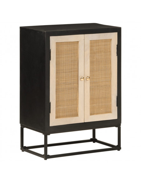 Credenza Nera 55x30x76 cm in Legno Massello di Mango e Ferro