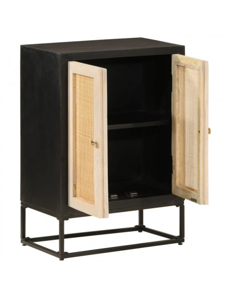 Credenza Nera 55x30x76 cm in Legno Massello di Mango e Ferro