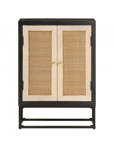 Credenza Nera 55x30x76 cm in Legno Massello di Mango e Ferro