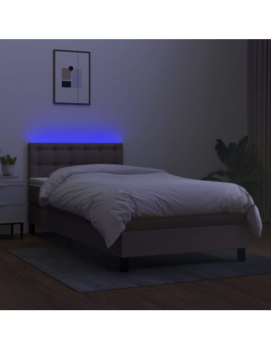 Letto a Molle con Materasso e LED Tortora 90x200 cm in Tessuto
