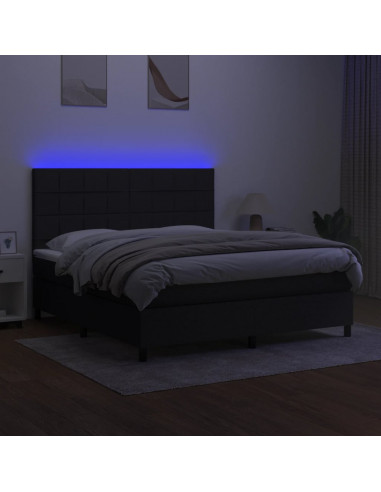 Letto a Molle con Materasso e LED Nero 160x200 cm in Tessuto
