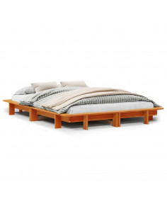 Letto senza Materasso Marrone Cera 135x190 cm in Legno di Pino 2