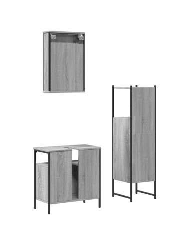 Set Mobili da Bagno 3 pz Grigio Sonoma in Legno Multistrato