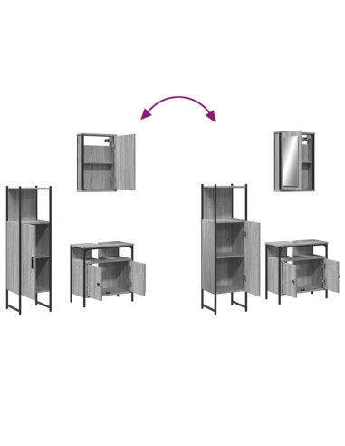 Set Mobili da Bagno 3 pz Grigio Sonoma in Legno Multistrato