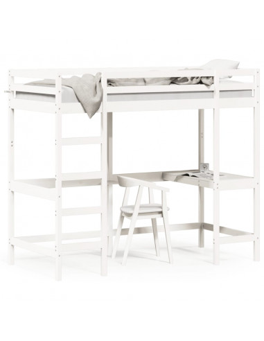 Letto Soppalco con Scrivania Bianco 90x190 cm Massello Pino