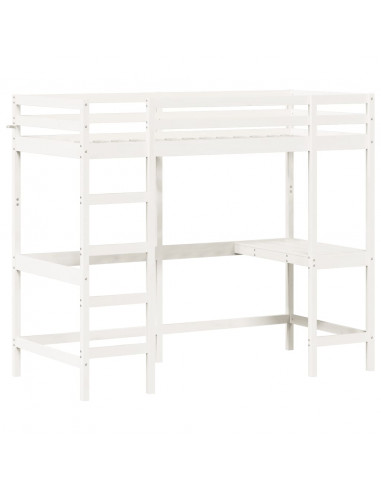 Letto Soppalco con Scrivania Bianco 90x190 cm Massello Pino