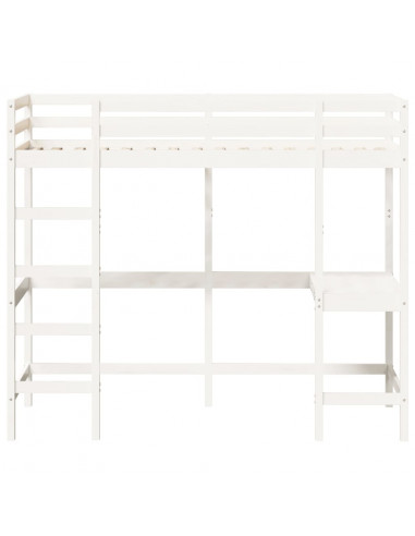 Letto Soppalco con Scrivania Bianco 90x190 cm Massello Pino