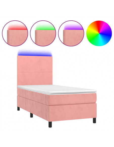 Letto a Molle con Materasso e LED Rosa 80x200 cm in Velluto
