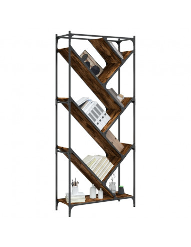 Libreria Rovere Fumo 79x30x180 cm Legno Multistrato e Metallo