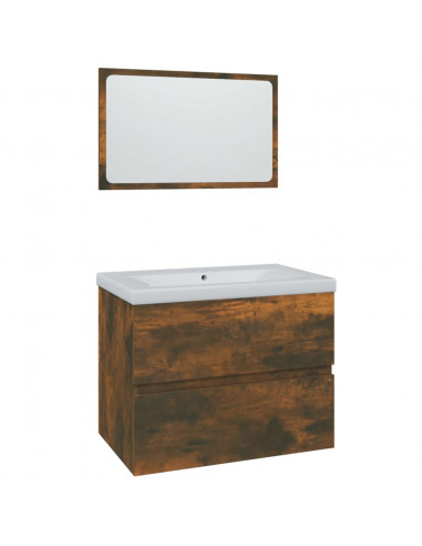 Set di Mobili da Bagno Rovere Fumo in Legno Multistrato