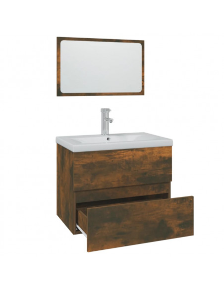 Set di Mobili da Bagno Rovere Fumo in Legno Multistrato
