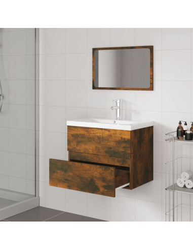 Set di Mobili da Bagno Rovere Fumo in Legno Multistrato