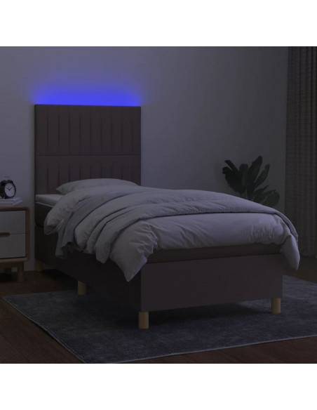 Letto a Molle con Materasso e LED Tortora 90x190 cm in Tessuto