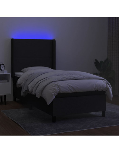 Letto a Molle con Materasso e LED Nero 90x200 cm in Tessuto