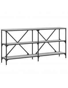 Tavolino Grigio Sonoma 160x30x75cm in Legno Multistrato e Ferro 2