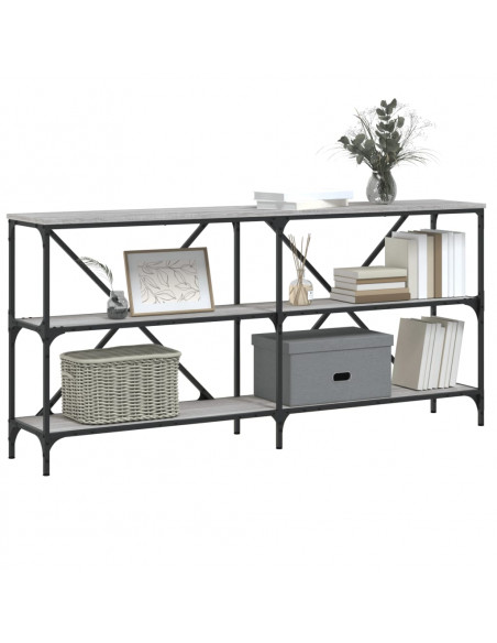 Tavolino Grigio Sonoma 160x30x75cm in Legno Multistrato e Ferro