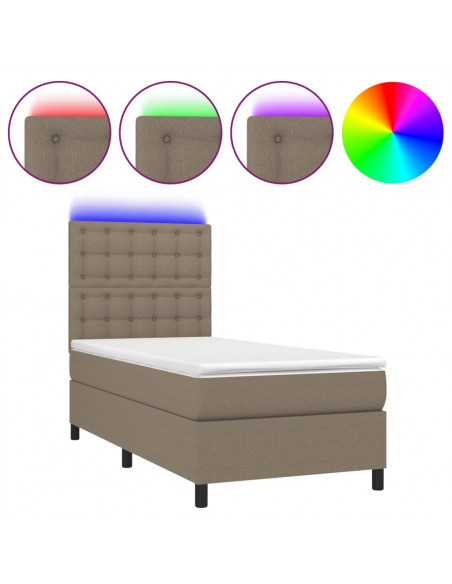 Letto a Molle con Materasso e LED Tortora 90x200 cm in Tessuto