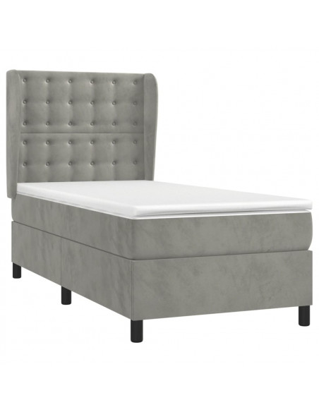 Giroletto a Molle con Materasso Grigio Chiaro 90x190 cm Velluto