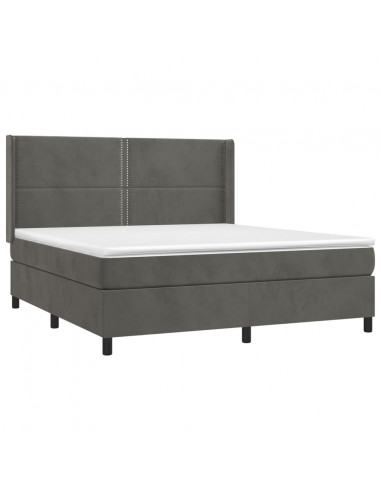 Giroletto a Molle con Materasso Grigio Scuro 160x200 cm Velluto
