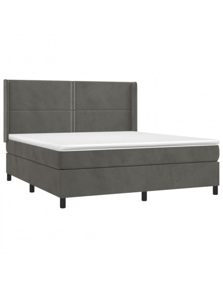 Giroletto a Molle con Materasso Grigio Scuro 160x200 cm Velluto