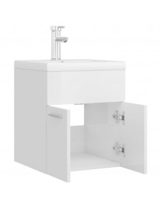 Mobile con Lavabo Integrato Bianco Lucido in Legno Multistrato 2